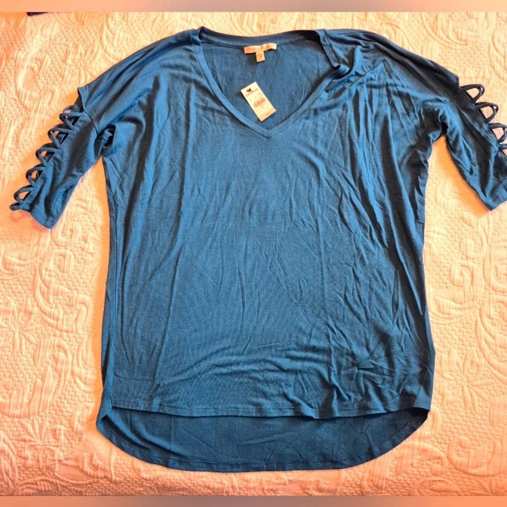Express women's size Medium latice 3/4 sleeve dark teal NEW